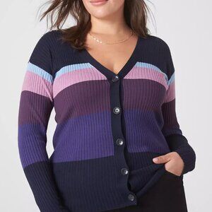 Lane‎ Bryant Classic Long-Sleeve Button-Front Ribbed Cardigan Stripe sz 18/20